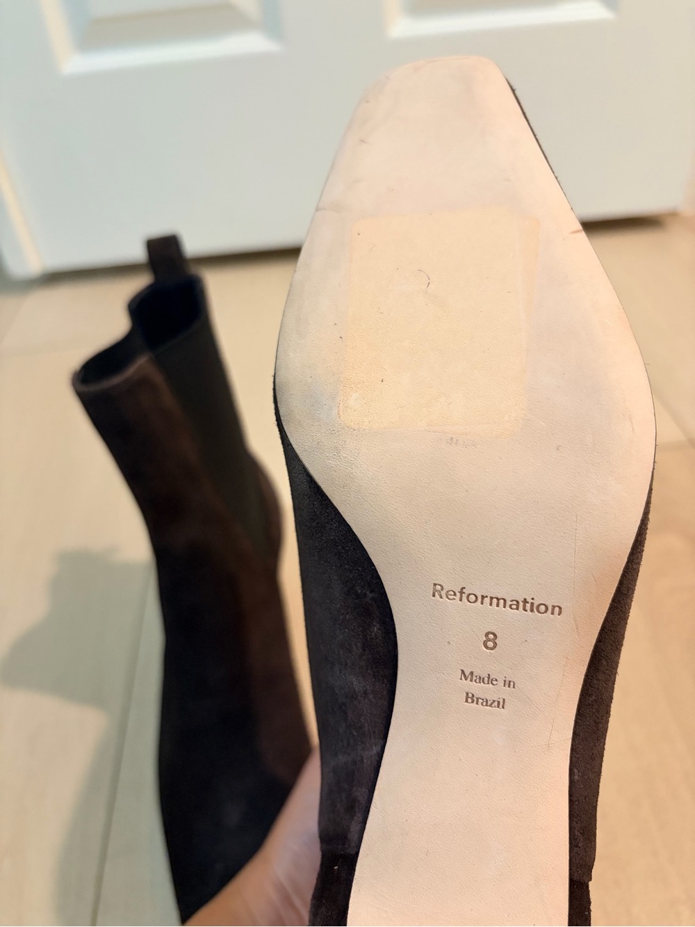 Reformation Dark Brown Suede Pointed-Kitten Heel Ankle Boots - Picture 7 of 7